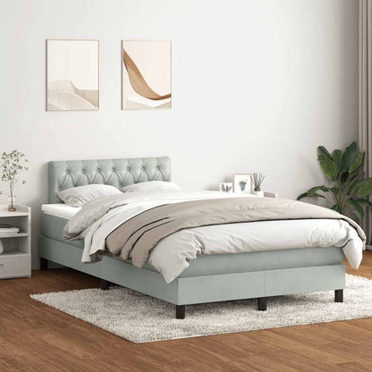 vidaXL Boxspringbett mit Matratze & LED Hellgrau 120x210 cm Samt