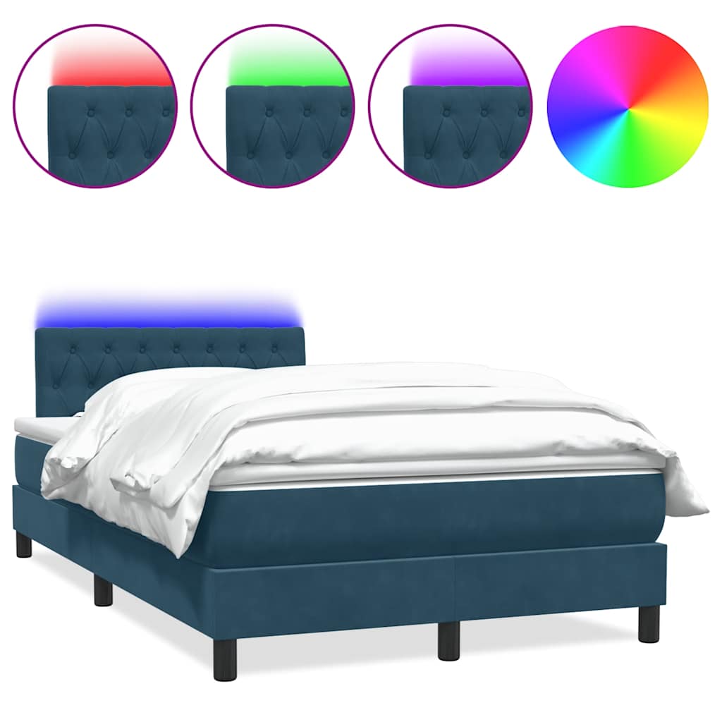 vidaXL Boxspringbett mit Matratze & LED Dunkelblau 120x210 cm Samt