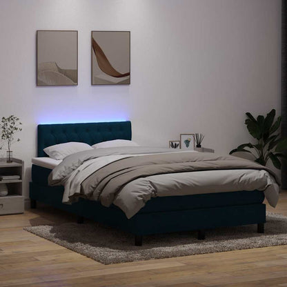 vidaXL Boxspringbett mit Matratze & LED Dunkelblau 120x210 cm Samt