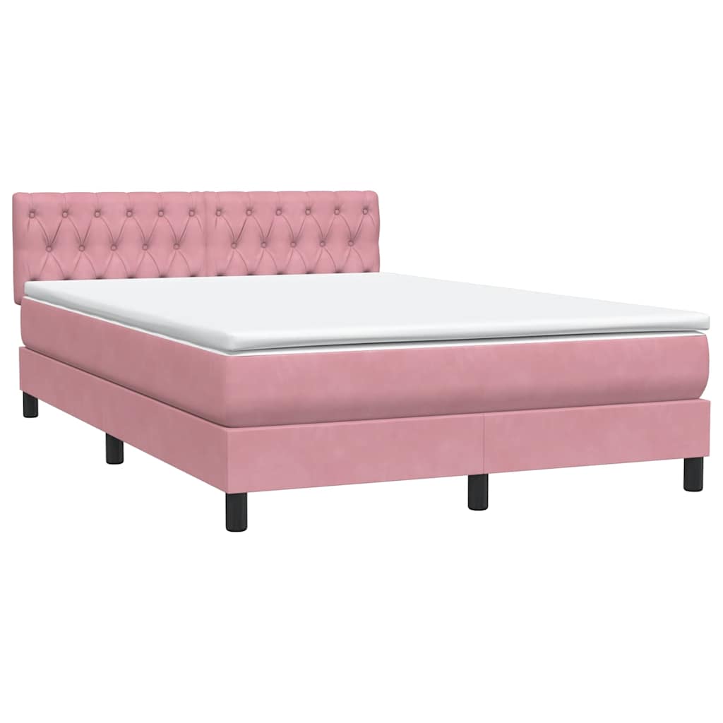 Boxspringbett mit Matratze & LED Rosa 140x210 cm Samt