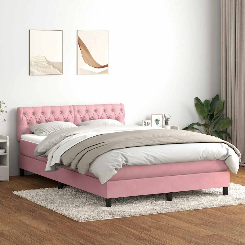 Boxspringbett mit Matratze & LED Rosa 140x210 cm Samt