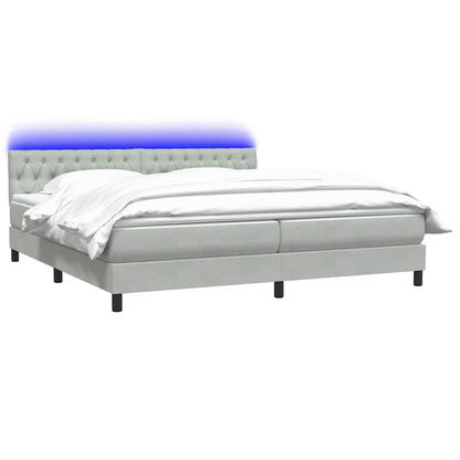 vidaXL Boxspringbett mit Matratze & LED Hellgrau 180x210 cm Samt