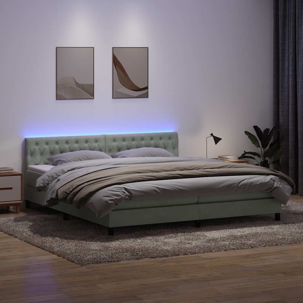 vidaXL Boxspringbett mit Matratze & LED Hellgrau 180x210 cm Samt