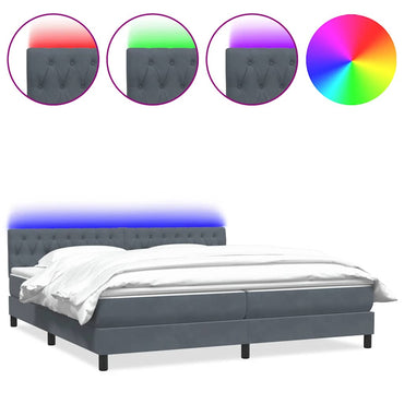 vidaXL Boxspringbett mit Matratze & LED Dunkelgrau 180x210 cm Samt