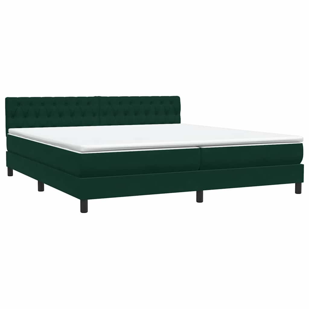 vidaXL Boxspringbett mit Matratze & LED Dunkelgrün 180x210 cm Samt