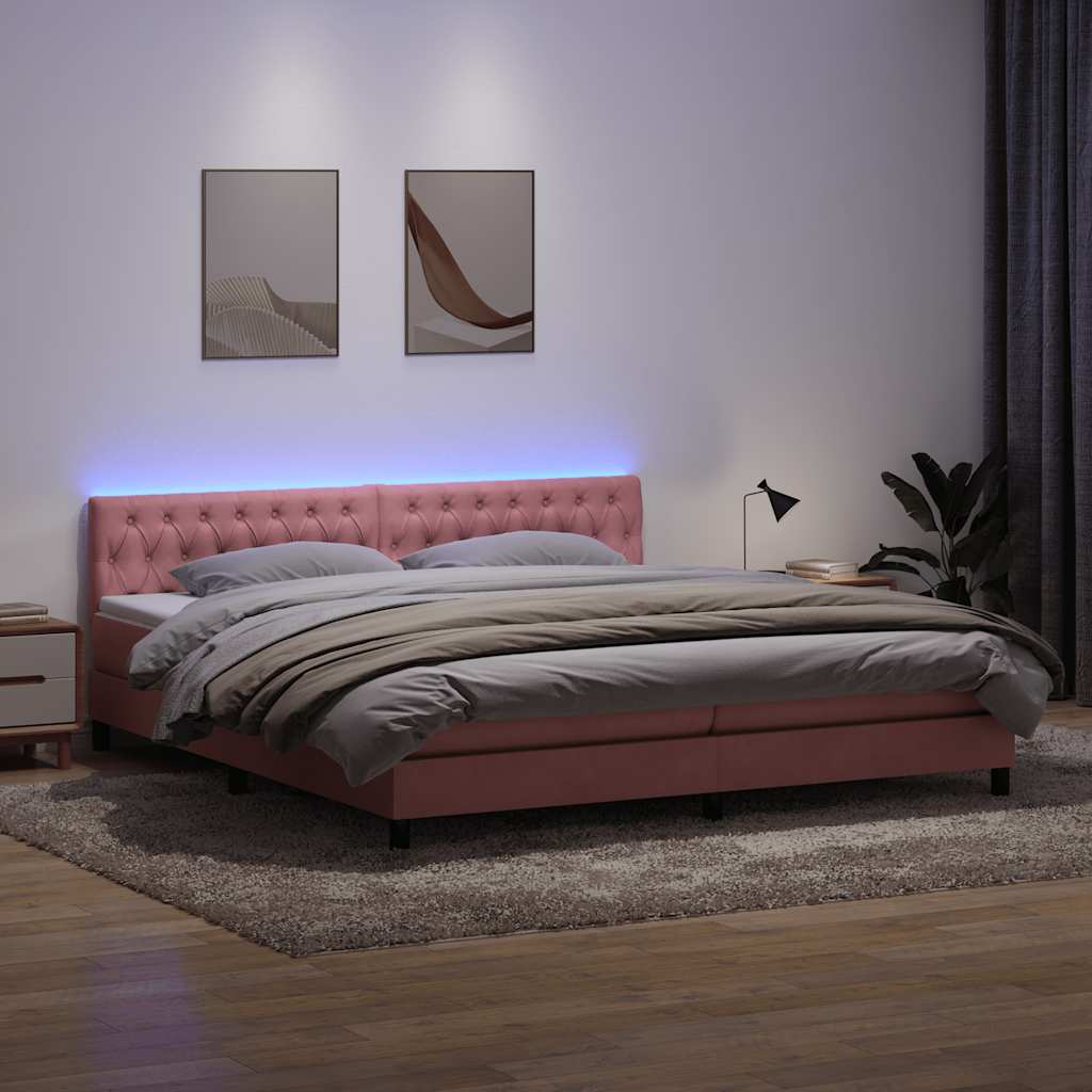 vidaXL Lit coffre avec matelas et LED Rose 180x210 cm Velours