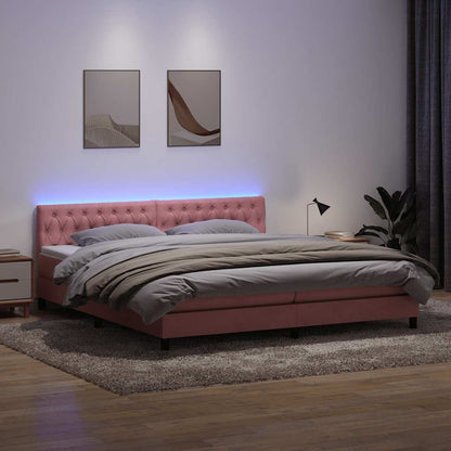 vidaXL Lit coffre avec matelas et LED Rose 180x210 cm Velours