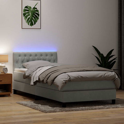 vidaXL Boxspringbett mit Matratze & LED Hellgrau 90x220 cm Samt