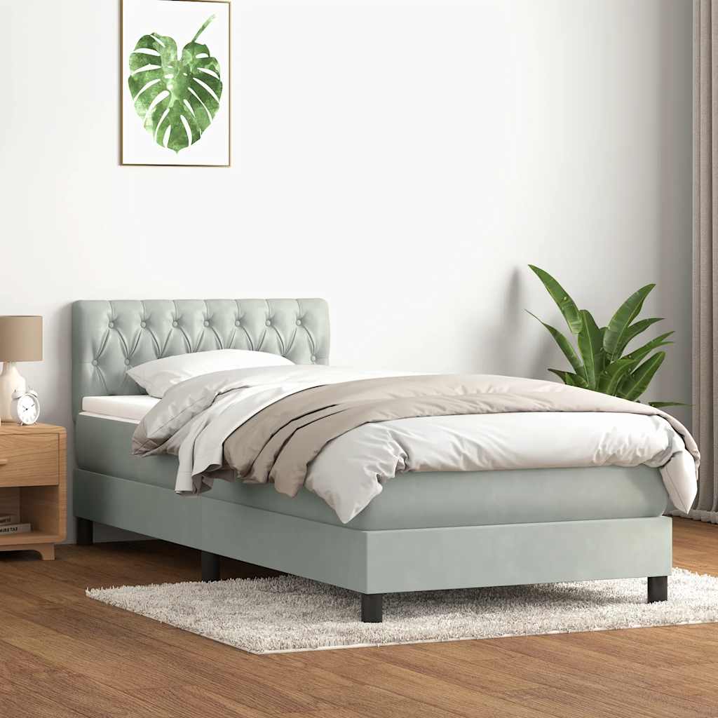 vidaXL Boxspringbett mit Matratze & LED Hellgrau 90x220 cm Samt