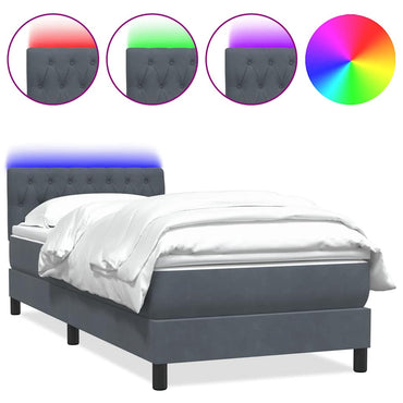 vidaXL Boxspringbett mit Matratze & LED Dunkelgrau 90x220 cm Samt