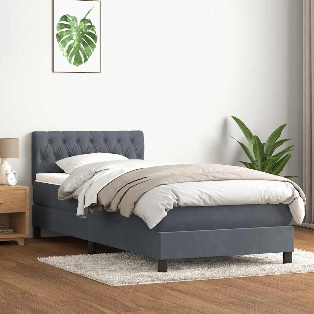 vidaXL Boxspringbett mit Matratze & LED Dunkelgrau 90x220 cm Samt