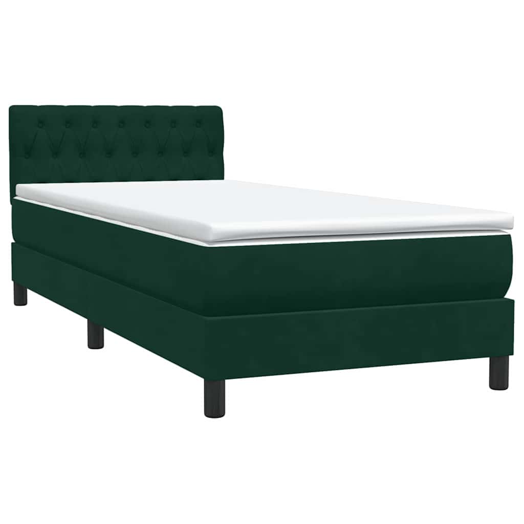 vidaXL Boxspringbett mit Matratze & LED Dunkelgrün 90x220 cm Samt