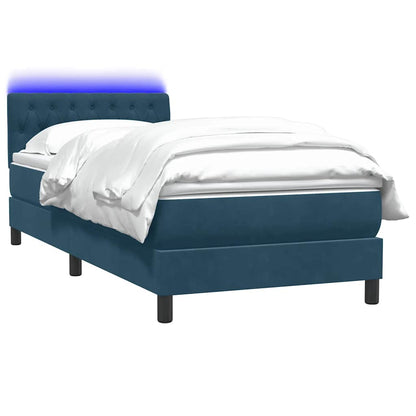 vidaXL Boxspringbett mit Matratze & LED Dunkelblau 90x220 cm Samt