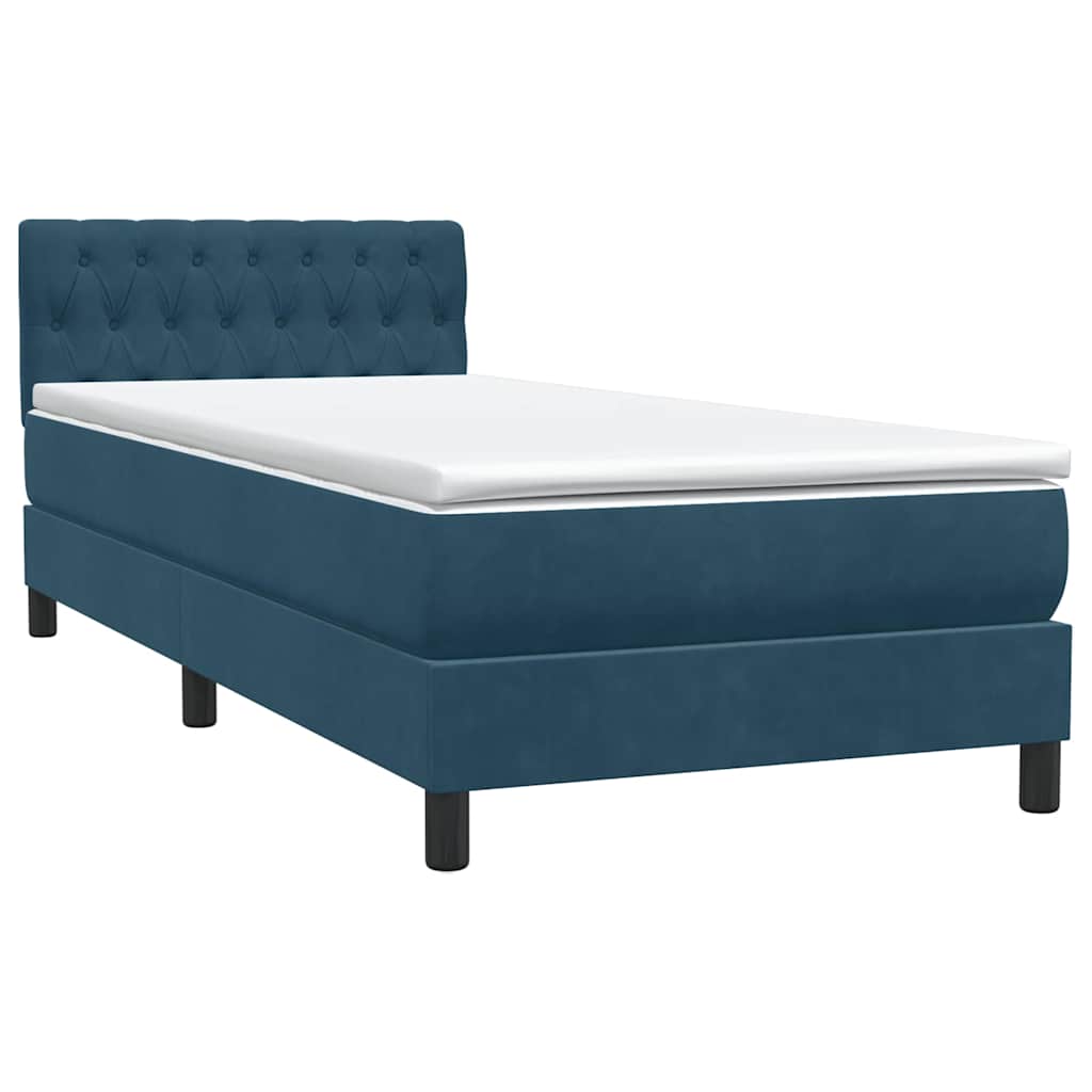 vidaXL Boxspringbett mit Matratze & LED Dunkelblau 90x220 cm Samt