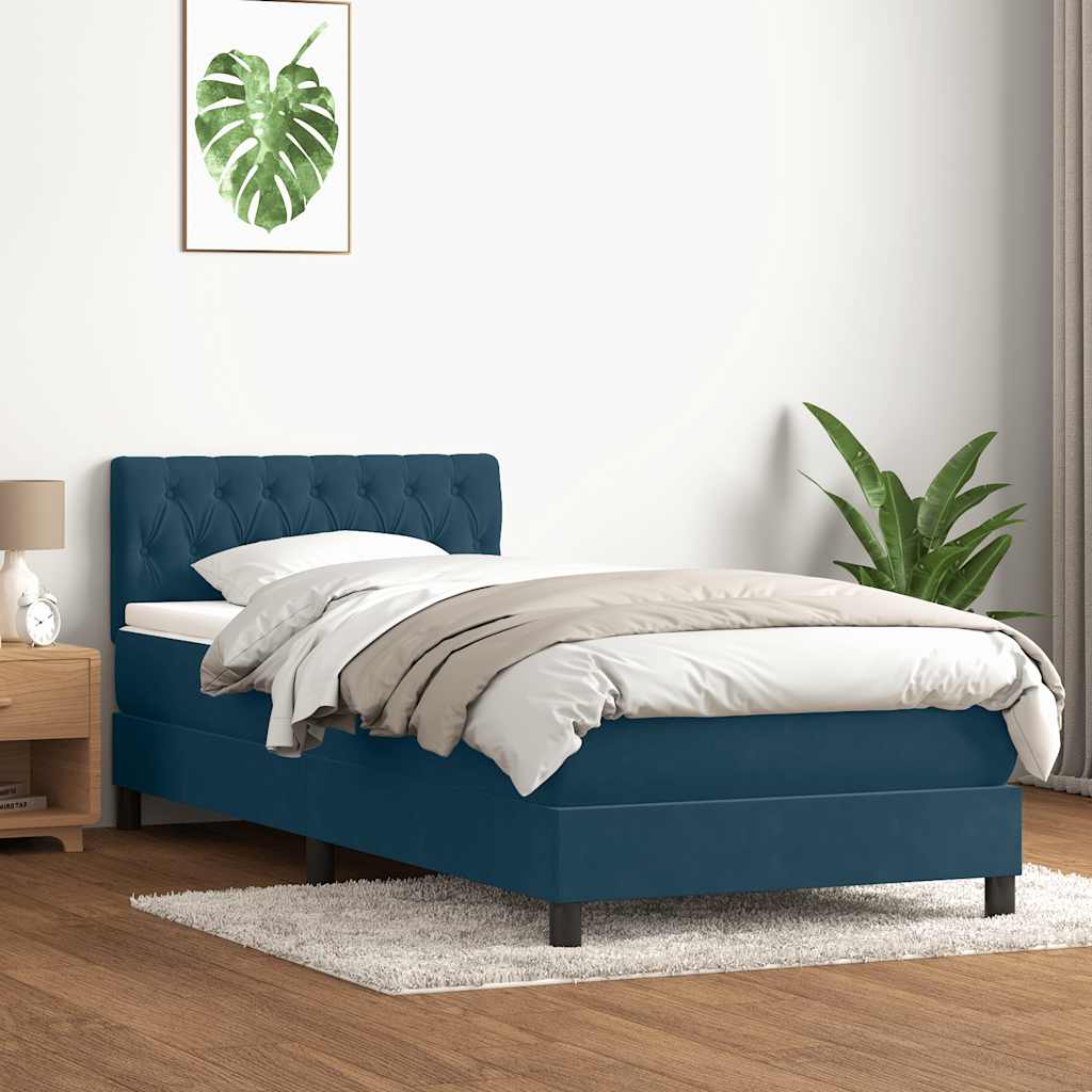 vidaXL Boxspringbett mit Matratze & LED Dunkelblau 90x220 cm Samt