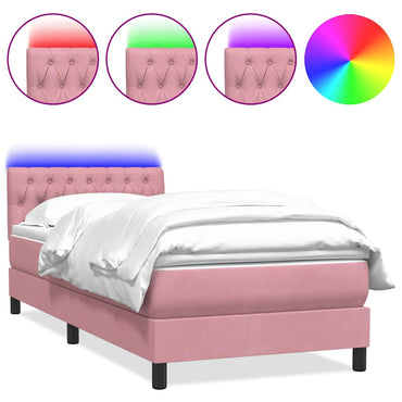 vidaXL Boxspringbett mit Matratze & LED Rosa 90x220 cm Samt