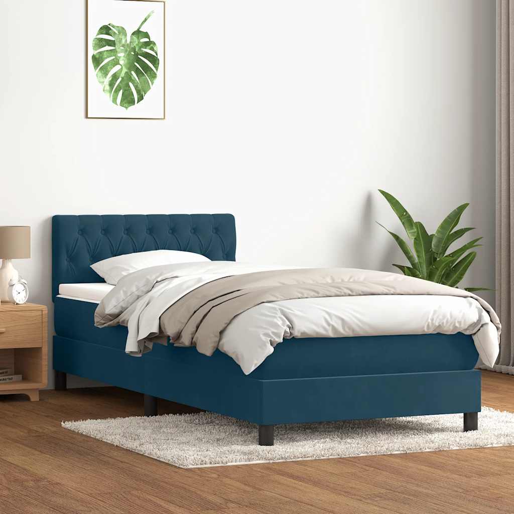 vidaXL Boxspringbett mit Matratze & LED Dunkelblau 100x220 cm Samt