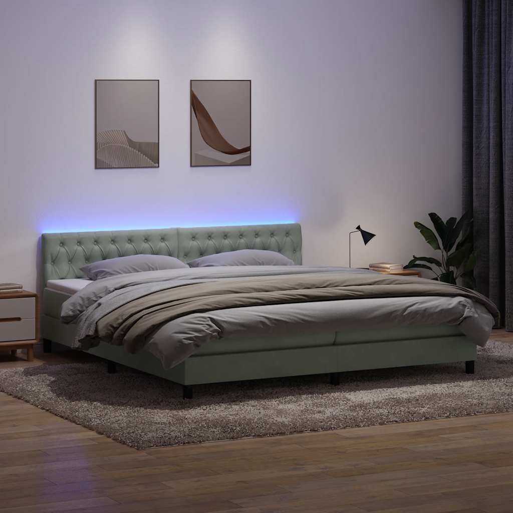 vidaXL Boxspringbett mit Matratze & LED Hellgrau 180x220 cm Samt