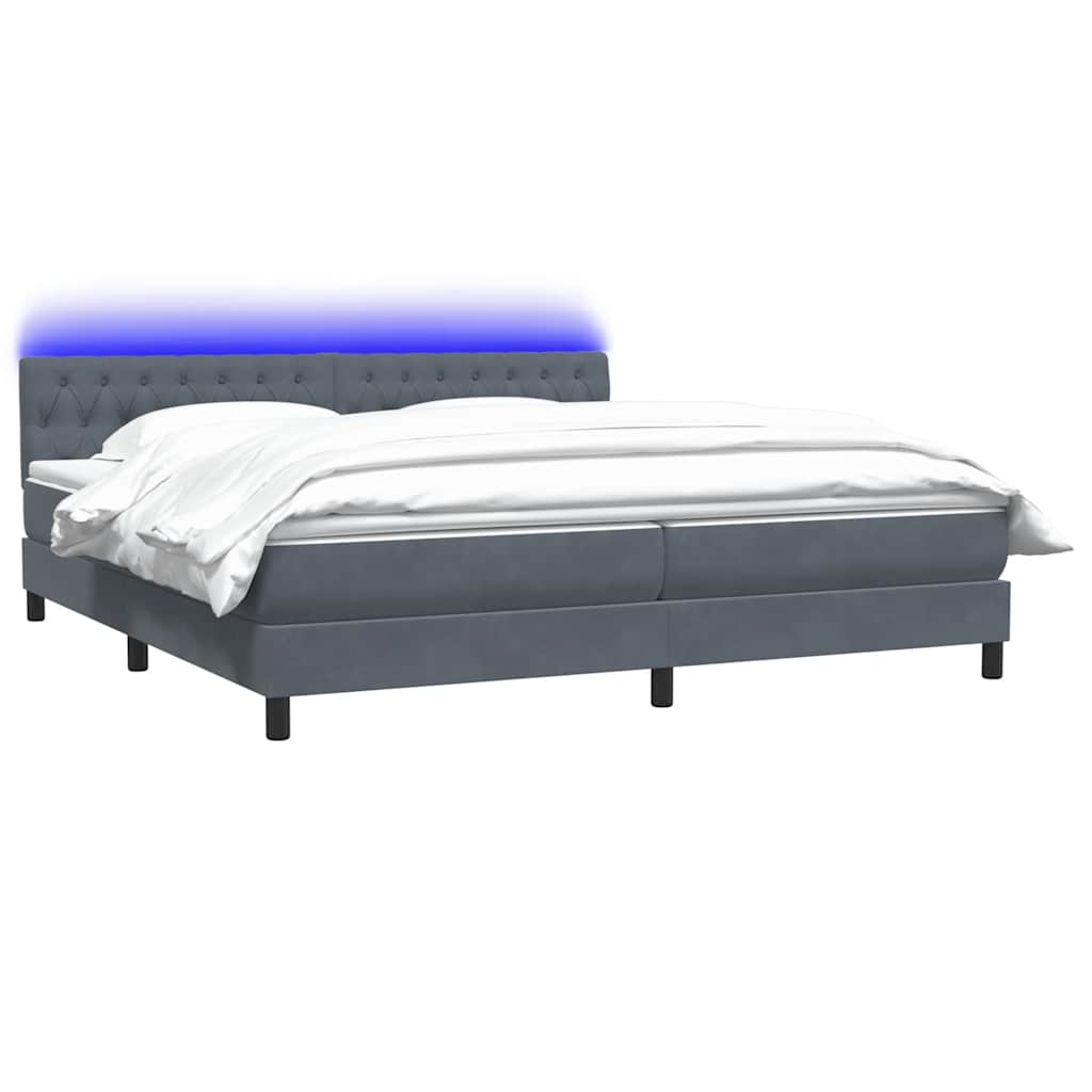 vidaXL Lit boxspring avec matelas et LED gris foncé 180x220 cm Velours