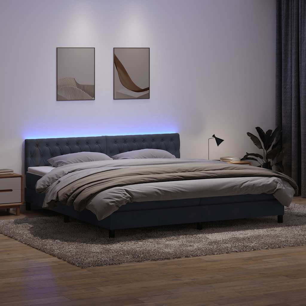vidaXL Lit boxspring avec matelas et LED gris foncé 180x220 cm Velours