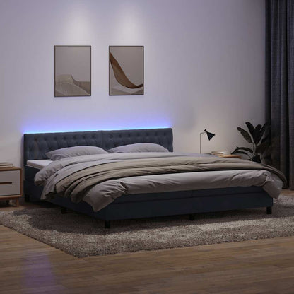 vidaXL Lit boxspring avec matelas et LED gris foncé 180x220 cm Velours