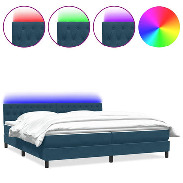 vidaXL Boxspringbett mit Matratze & LED Dunkelblau 180x220 cm Samt