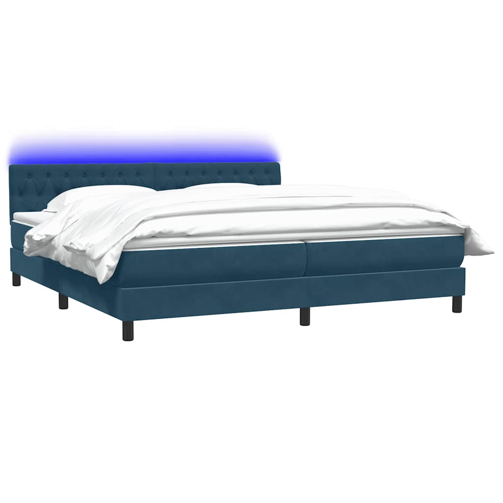 vidaXL Boxspringbett mit Matratze & LED Dunkelblau 180x220 cm Samt