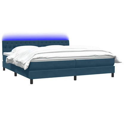 vidaXL Boxspringbett mit Matratze & LED Dunkelblau 180x220 cm Samt