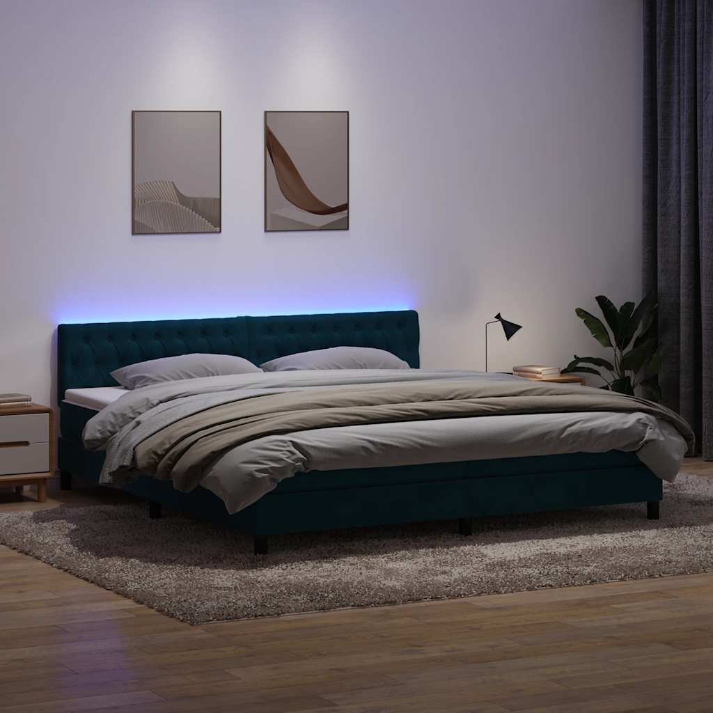 vidaXL Boxspringbett mit Matratze & LED Dunkelblau 180x220 cm Samt