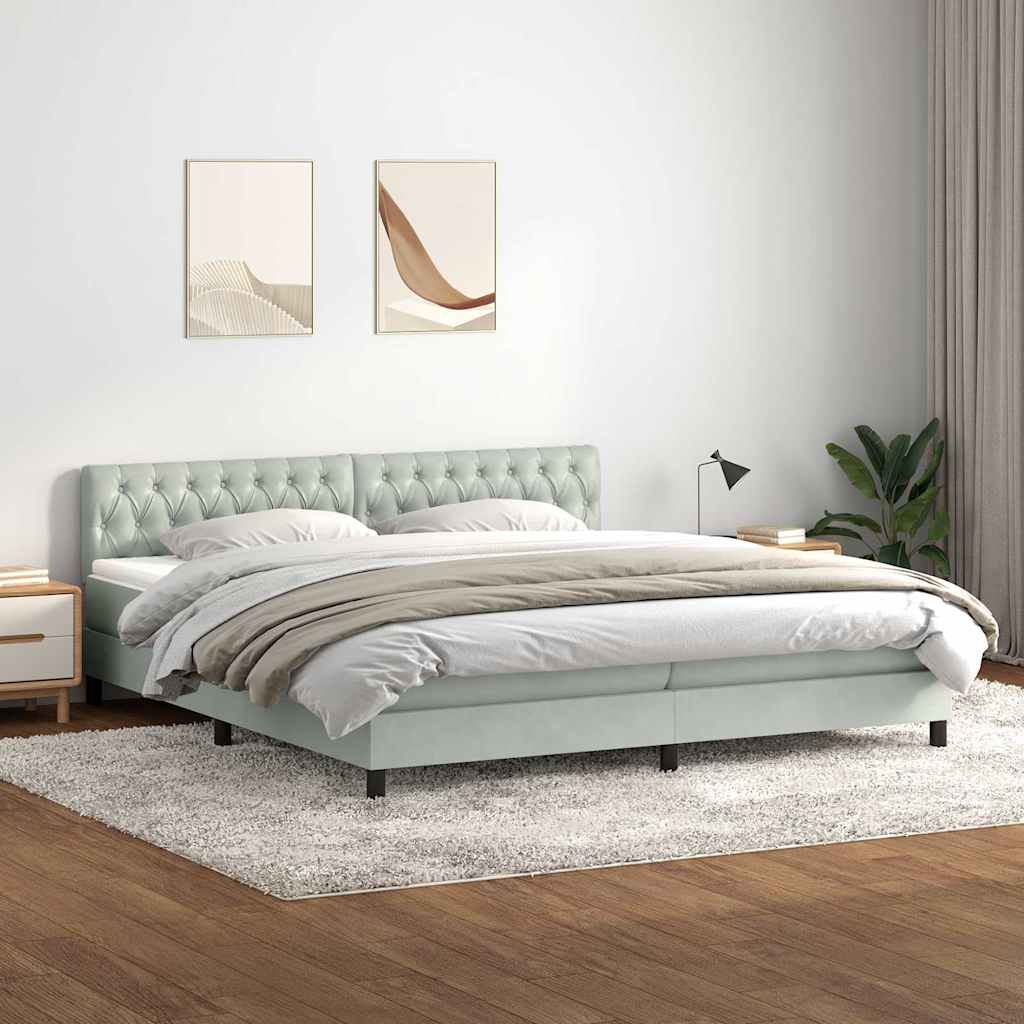 vidaXL Boxspringbett mit Matratze & LED Hellgrau 200x220 cm Samt