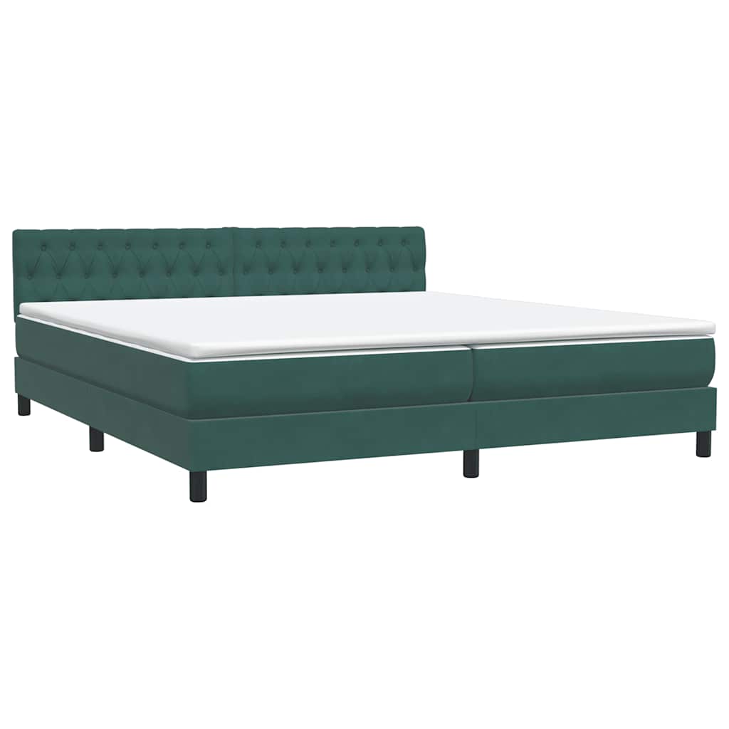 vidaXL Boxspringbett mit Matratze & LED Dunkelgrün 200x220 cm Samt