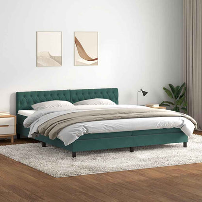 vidaXL Boxspringbett mit Matratze & LED Dunkelgrün 200x220 cm Samt