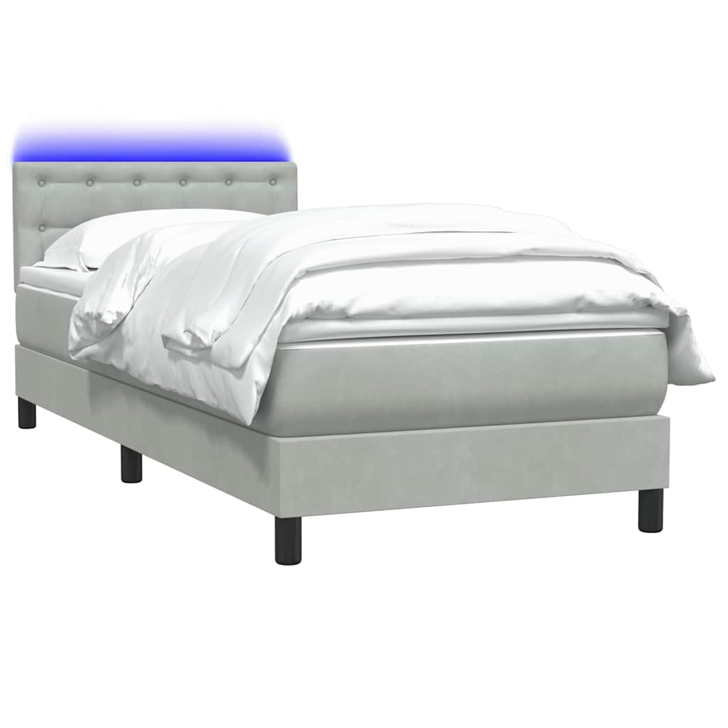 vidaXL Lit boxspring avec matelas et LED Gris clair 90x210 cm Velours