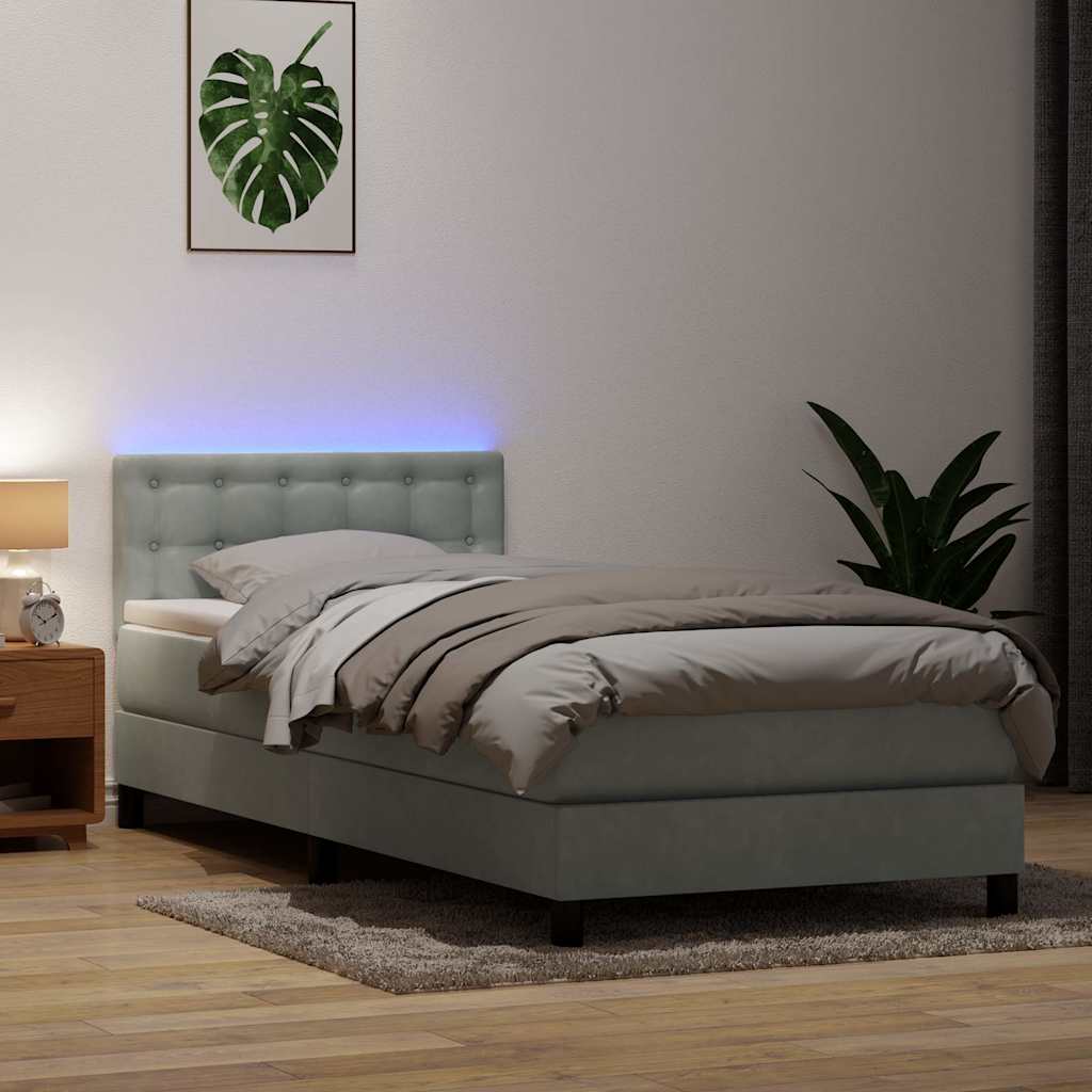 vidaXL Lit boxspring avec matelas et LED Gris clair 90x210 cm Velours