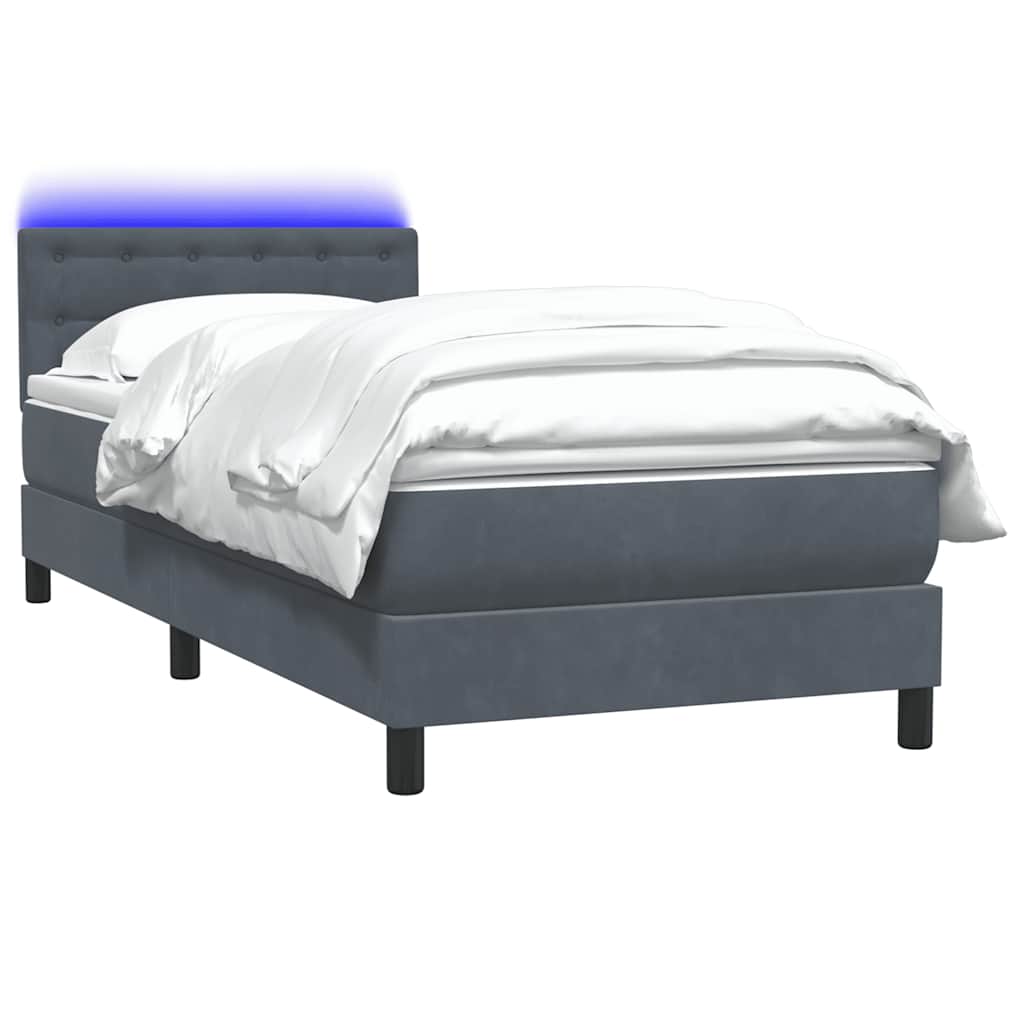 vidaXL Boxspringbett mit Matratze & LED Dunkelgrau 90x210 cm Samt