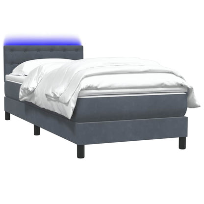 vidaXL Boxspringbett mit Matratze & LED Dunkelgrau 90x210 cm Samt