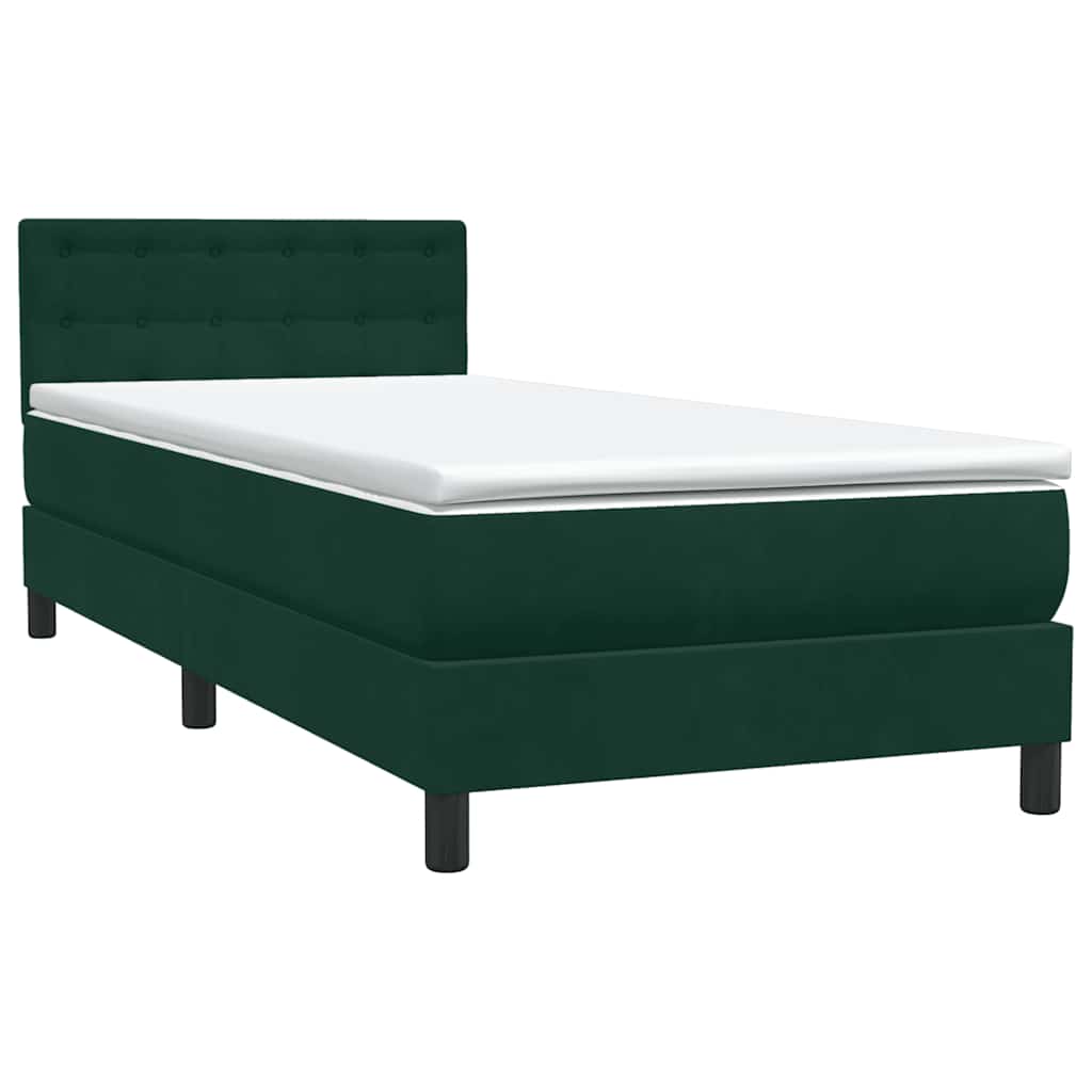 vidaXL Boxspringbett mit Matratze & LED Dunkelgrün 90x210 cm Samt