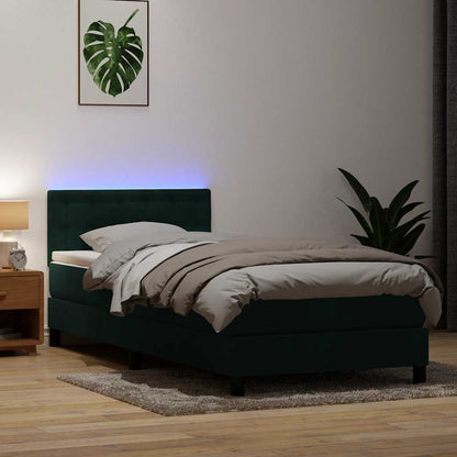 vidaXL Boxspringbett mit Matratze & LED Dunkelgrün 90x210 cm Samt