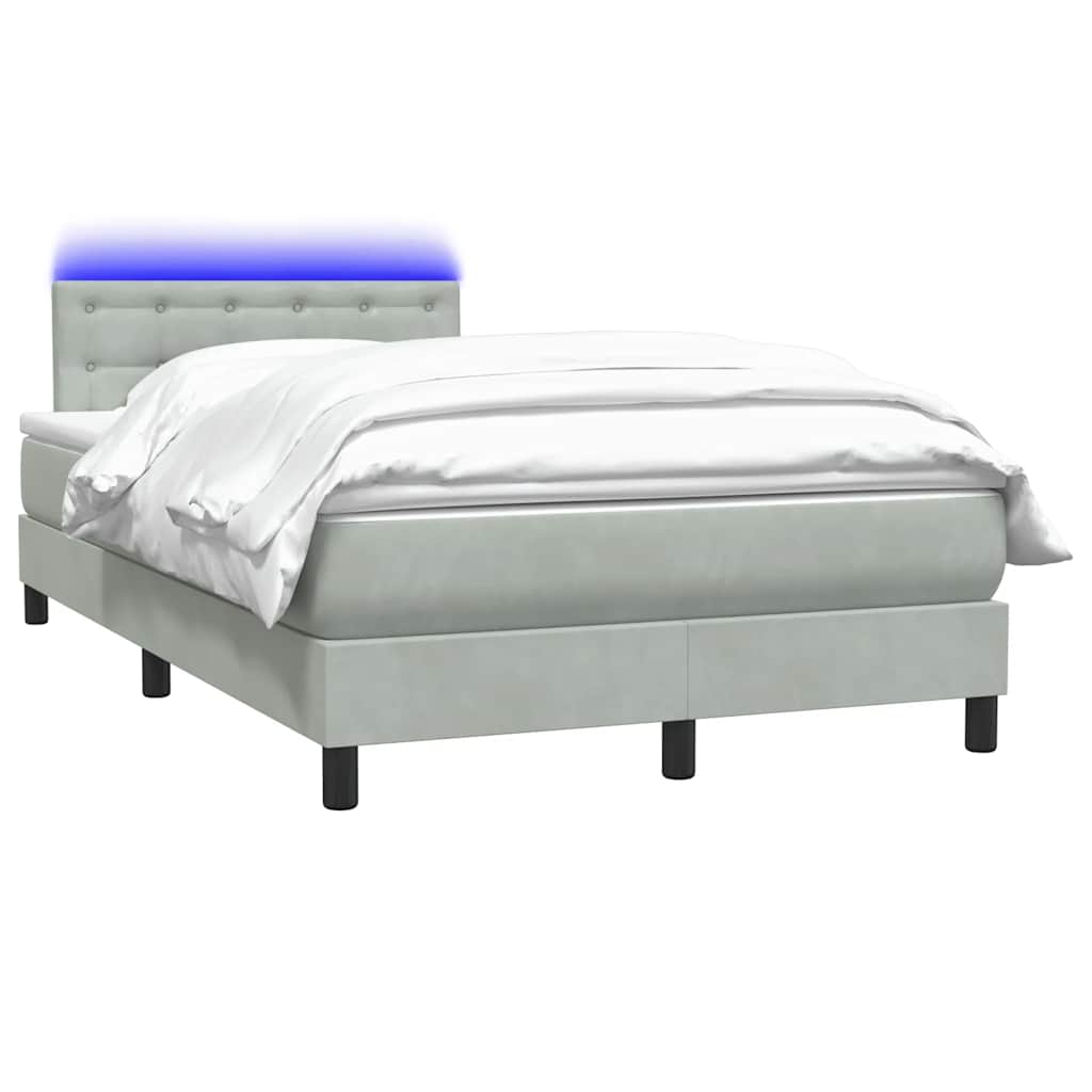 vidaXL Boxspringbett mit Matratze & LED Hellgrau 120x210 cm Samt