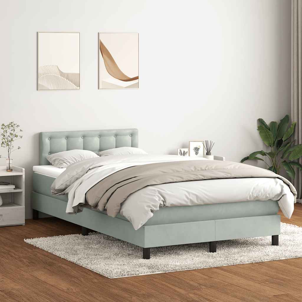 vidaXL Boxspringbett mit Matratze & LED Hellgrau 120x210 cm Samt
