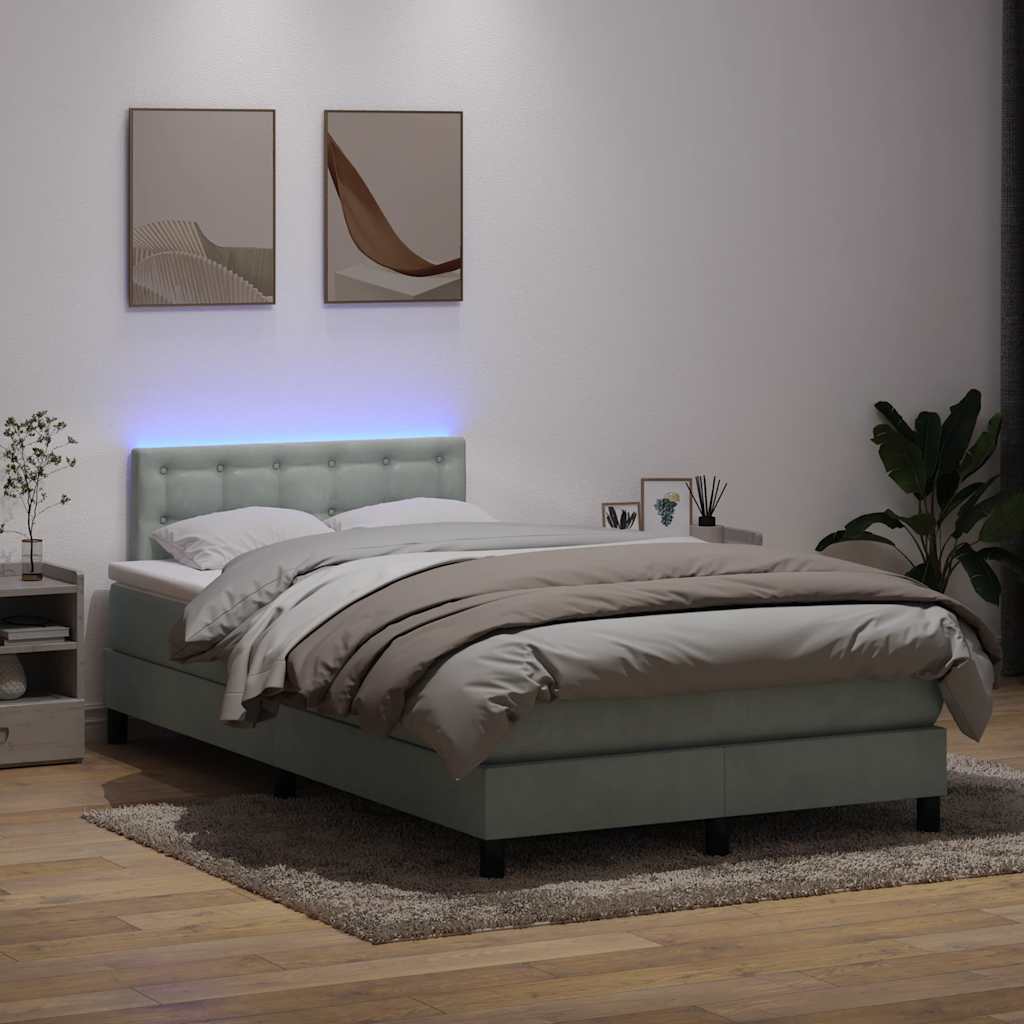 vidaXL Boxspringbett mit Matratze & LED Hellgrau 120x210 cm Samt