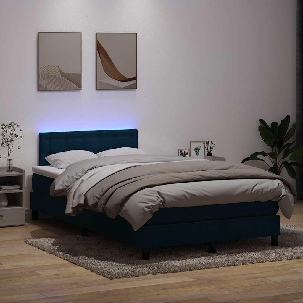vidaXL Boxspringbett mit Matratze & LED Dunkelblau 120x210 cm Samt