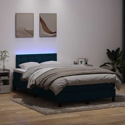 vidaXL Boxspringbett mit Matratze & LED Dunkelblau 120x210 cm Samt