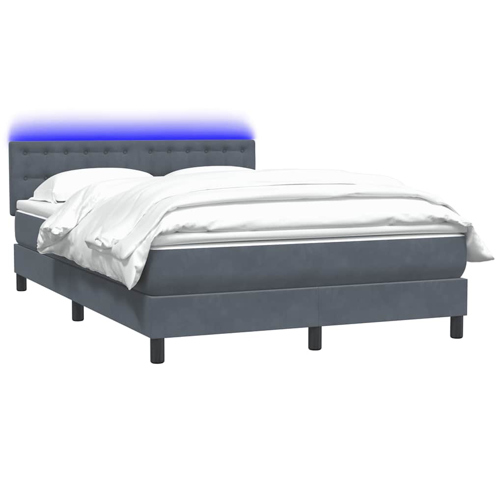 vidaXL Boxspringbett mit Matratze & LED Dunkelgrau 140x210 cm Samt