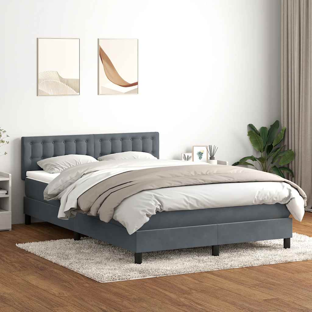 vidaXL Boxspringbett mit Matratze & LED Dunkelgrau 140x210 cm Samt
