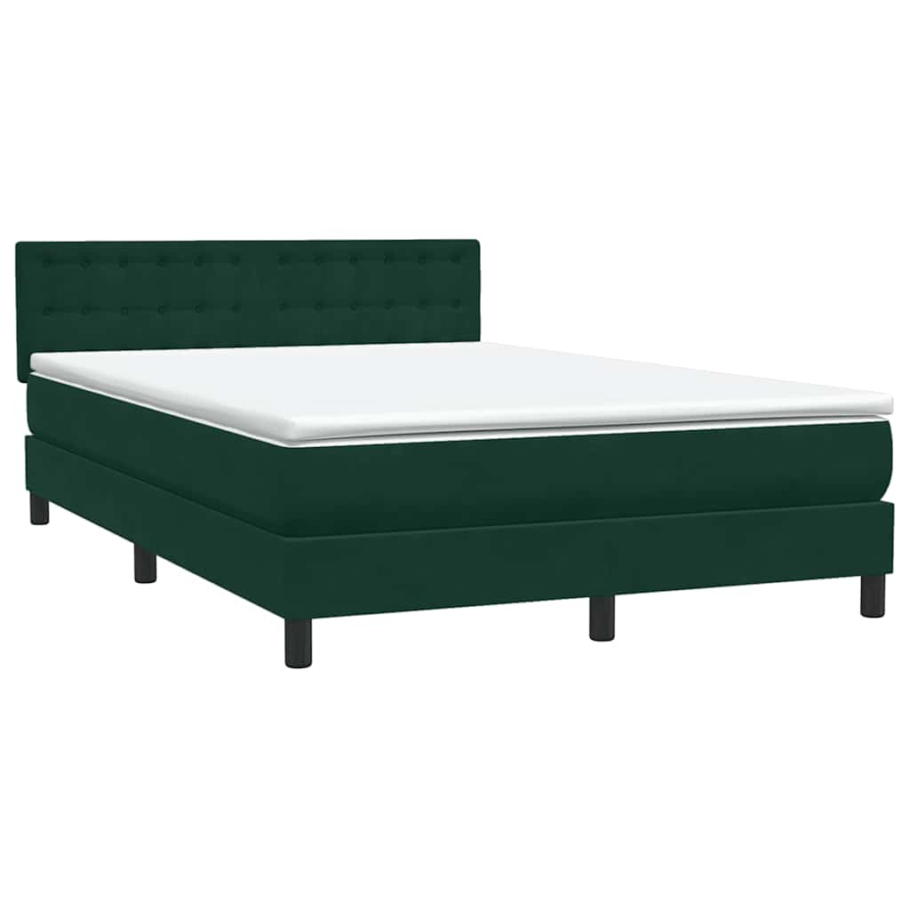 vidaXL Boxspringbett mit Matratze & LED Dunkelgrün 140x210 cm Samt
