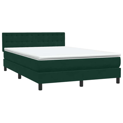 vidaXL Boxspringbett mit Matratze & LED Dunkelgrün 140x210 cm Samt