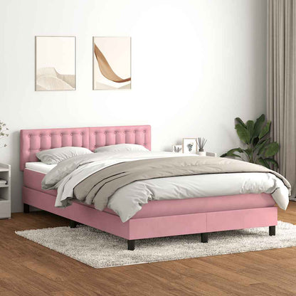 vidaXL Boxspringbett mit Matratze & LED Rosa 140x210 cm Samt