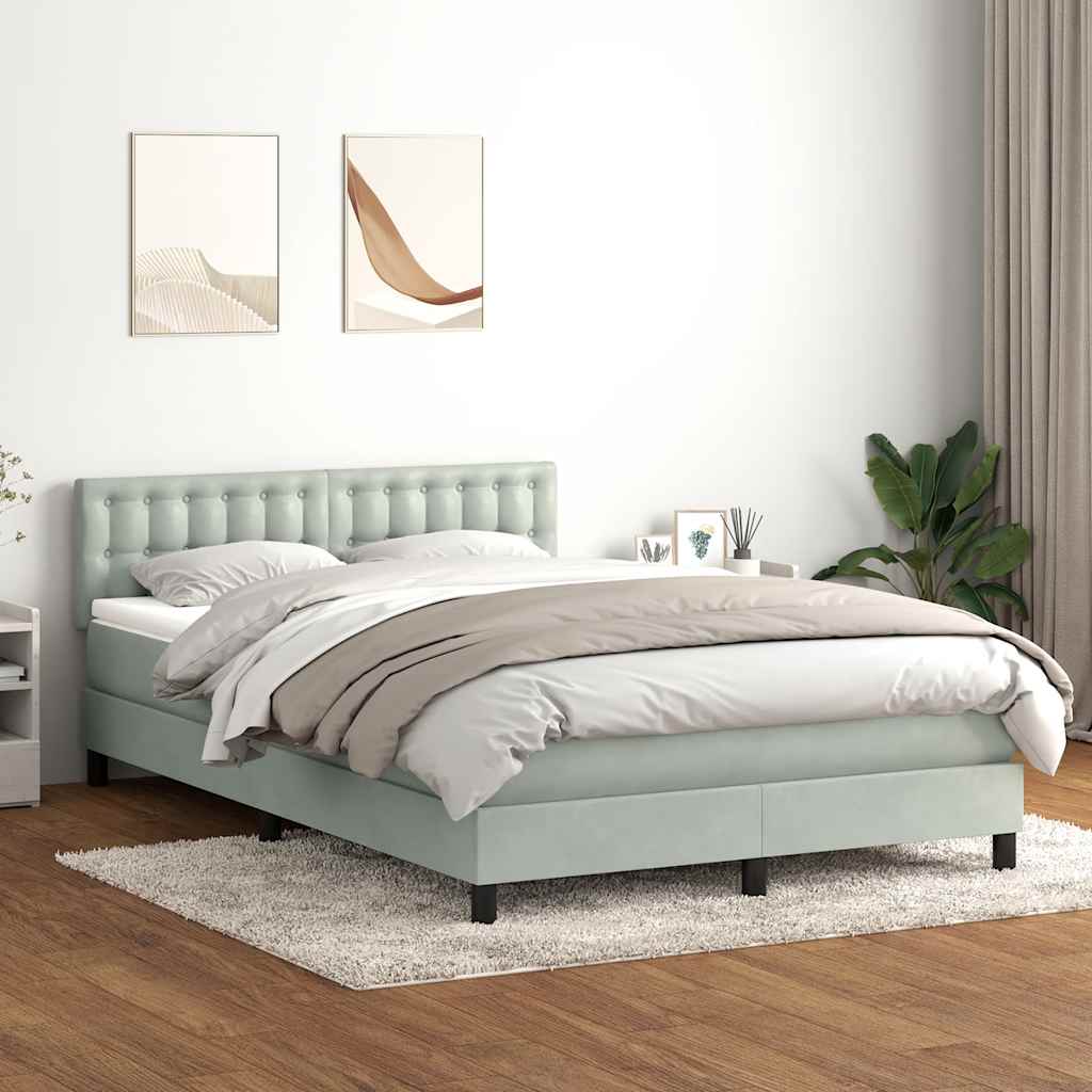 vidaXL Boxspringbett mit Matratze & LED Hellgrau 160x210 cm Samt