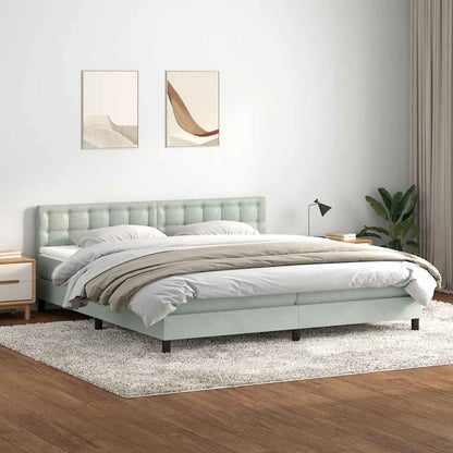 vidaXL Boxspringbett mit Matratze & LED Hellgrau 180x210 cm Samt